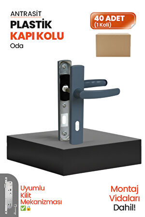 PVC Pimapen Plastik Oda Kapı Kolu – Antrasit – (40 Takım / 1 Koli)