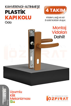 PVC Pimapen Plastik Oda Kapı Kolu – Altınmeşe/Kahverengi – (4 Takım)