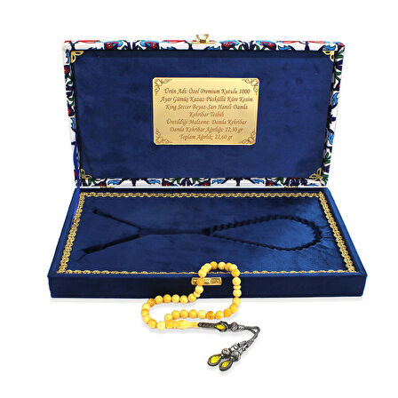 Damla Kehribar Tesbih - 1000 Ayar Gümüş Kazaz Püsküllü - King Seccer - Premium Kutulu - Küre Kesim