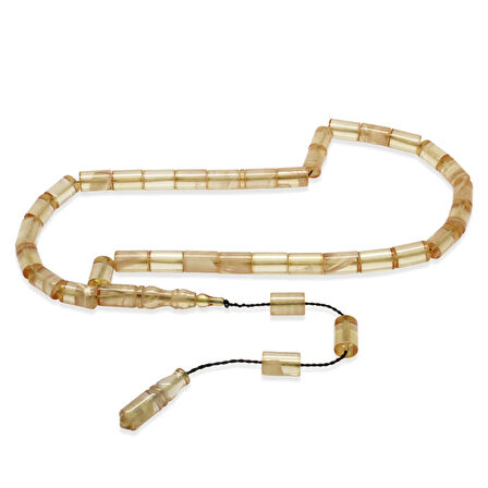 Ateş Kehribar Tesbih - Sistemli - Şeffaf Beyaz Hareli - Kesme Kesim