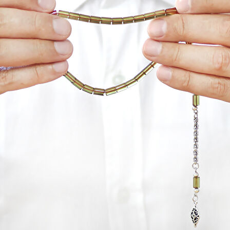 Ateş Kehribar Tesbih - Kararmaz Metal Arnavut Püsküllü - Bilek Boy - Ihlamur Sarısı - Kesme Kesim