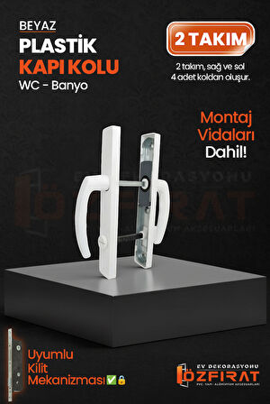 PVC Pimapen Plastik Banyo, Tuvalet, WC Kapı Kolu – Beyaz –  (2 Takım)