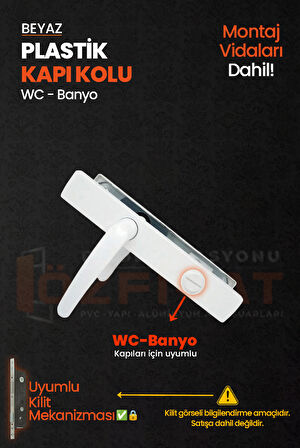 PVC Pimapen Plastik Banyo, Tuvalet, WC Kapı Kolu – Beyaz –  (4 Takım)