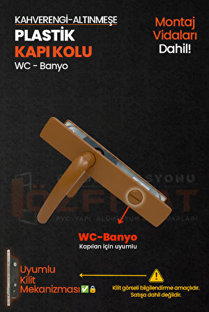 PVC Pimapen Plastik Banyo, Tuvalet, WC Kapı Kolu – Altınmeşe/Kahverengi –  (1 Takım)