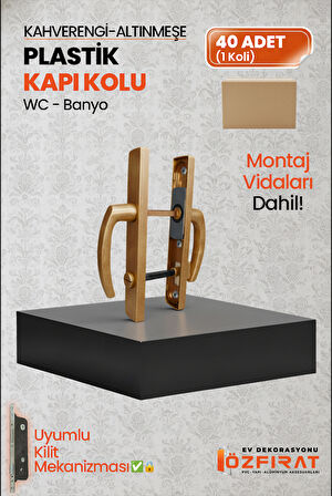PVC Pimapen Plastik Banyo, Tuvalet, WC Kapı Kolu – Altınmeşe/Kahverengi –  (40 Takım / 1 Koli)