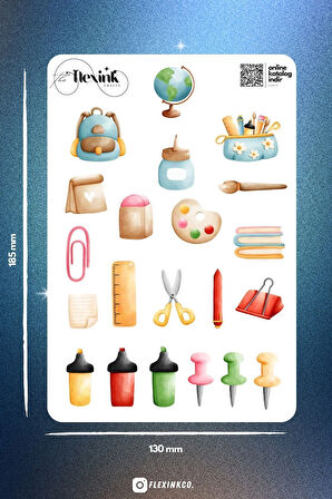 Okul Eşyaları Şeffaf Sticker Seti Scrapbook Ajanda Journal Bullet Planner Telefon