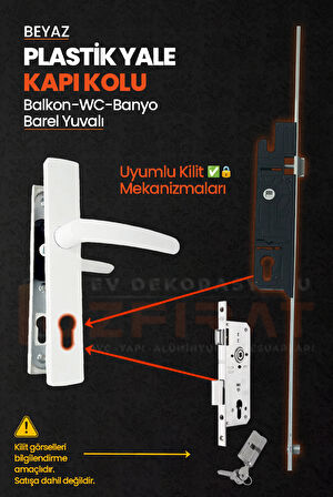 PVC Pimapen Plastik Yale Kapı Kolu – Balkon, Tuvalet (WC), Banyo İçin – Beyaz – (4 Takım)