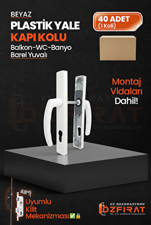 PVC Pimapen Plastik Yale Kapı Kolu – Balkon, Tuvalet (WC), Banyo İçin – Beyaz–(40 Takım/1 Koli)