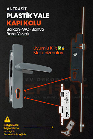 PVC Pimapen Plastik Yale Kapı Kolu – Balkon, Tuvalet (WC), Banyo İçin – Antrasit – (5 Takım)