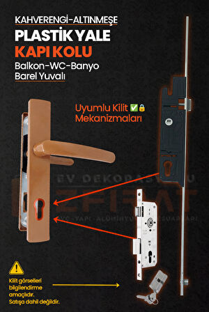 PVC Pimapen Plastik Yale Kapı Kolu – Balkon, Tuvalet (WC), Banyo – Kahverengi/Altınmeşe – (5 Takım)