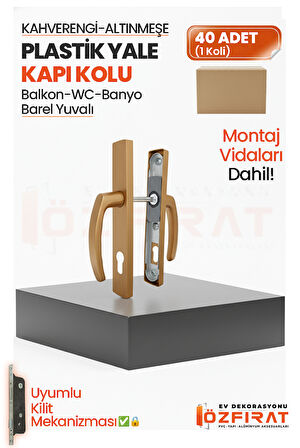 PVC Plastik Yale Kapı Kolu – Balkon, Tuvalet (WC), Banyo – Kahverengi/Altınmeşe–(40 Takım/1 Koli)