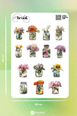 Kavanozdaki Çiçekler Şeffaf Sticker Seti Scrapbook Ajanda Journal Bullet Planner Telefon