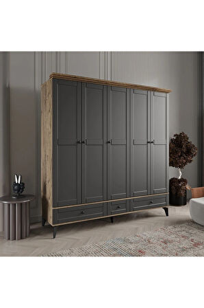 DALİ 5 KAPAKLI ANTRASİT GARDIROP TAMAMI MDF
