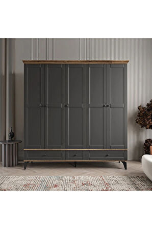 DALİ 5 KAPAKLI ANTRASİT GARDIROP TAMAMI MDF