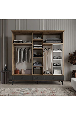 DALİ 5 KAPAKLI ANTRASİT GARDIROP TAMAMI MDF