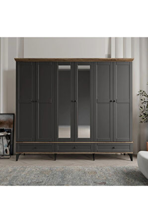 DALİ 6 KAPAKLI ANTRASİT GARDIROP TAMAMI MDF