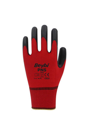 Beybi Pn5 No: 9 Kırmızı - Siyah Polyester Astarlı Nitril Eldiven 12 Çift