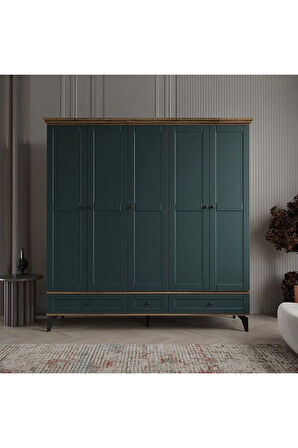 DALİ 5 KAPAKLI YEŞİL GARDIROP TAMAMI MDF