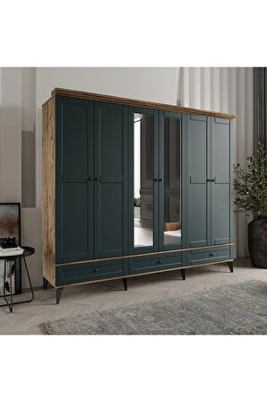 DALİ 6 KAPAKLI YEŞİL GARDIROP TAMAMI MDF