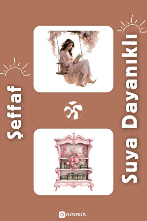 Pink Victorian Reading ŞEFFAF Sticker Scrapbook Ajanda Journal Bullet Planner Telefon