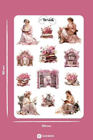 Pink Victorian Reading 2 ŞEFFAF Sticker Scrapbook Ajanda Journal Bullet Planner Telefon