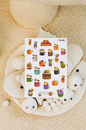 Sonbahar İçecekler-Hallowen ŞEFFAF Sticker Scrapbook Ajanda Journal Bullet Planner Telefon