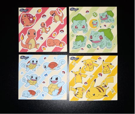 Özel Tasarım Başlangıç Pokemonları Sticker Set -4 Adet-