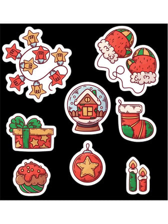 Yılbaşı - Merry Christmas Temalı Sticker Set -16 Parça-    - Parlak Kağıt-