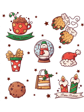 Yılbaşı - Merry Christmas - Temalı Sticker Set -16 Parça- 2  - Parlak Kağıt-