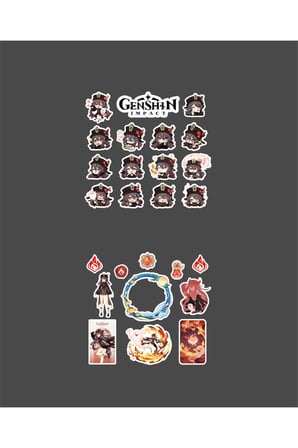 Genshin-Hu Tao 2 Li Sticker Set Parlak Kağıt