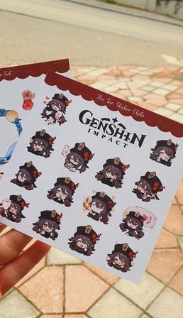 Genshin-Hu Tao 2 Li Sticker Set Parlak Kağıt