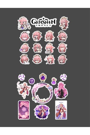 Genshin - Miko 2 Adet Sticker Set Parlak Kağıt