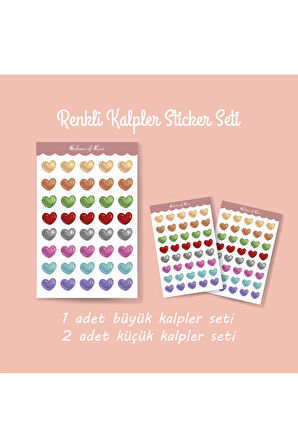 Renkli Kalpler Sticker Set -1 adet büyük boy, 2 adet küçük boy- Colours of Love mat kağıt