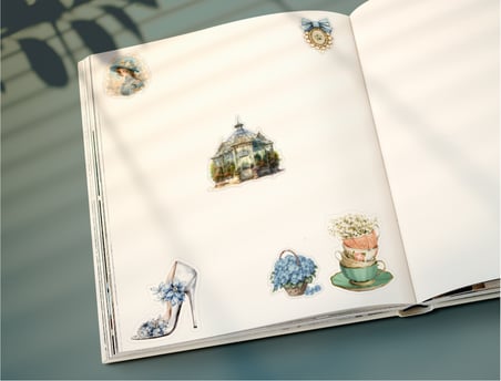 Blue Lady -12 Parçalı - Vintage Mavi Sticker Set -3 ADET- Mat Kağıt