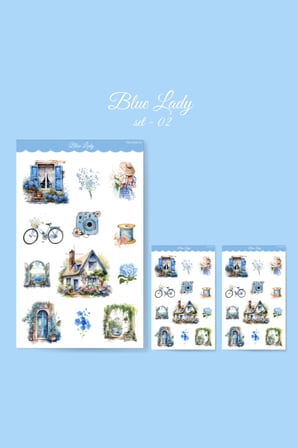 Vintage Blue Lady Sticker Set - 3 ADET - Mat Kağıt