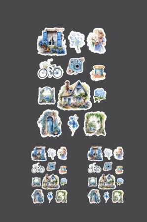 Vintage Blue Lady Sticker Set - 3 ADET - Mat Kağıt