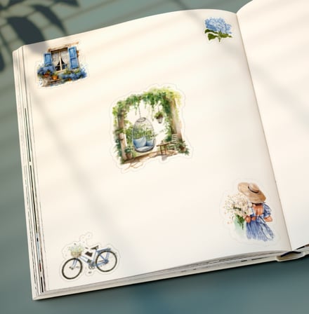Vintage Blue Lady Sticker Set - 3 ADET - Mat Kağıt