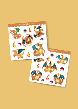 Charizard - Pokemon - sticker - parlak kağıt 2'li set