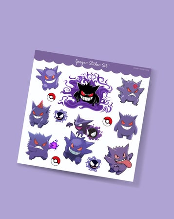 Gengar - Pokemon - Shadow- Sticker - parlak kağıt 2'li set
