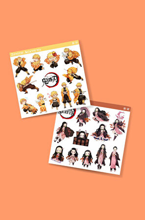 Zenitsu Agatsuma-Nezuko Kamado-Demon Slayer - 2li sticker set - parlak kağıt - başarı çıkartmaları- süsleme etiket