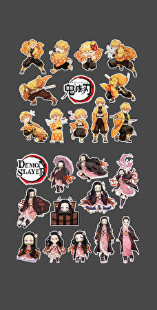 Zenitsu Agatsuma-Nezuko Kamado-Demon Slayer - 2li sticker set - parlak kağıt - başarı çıkartmaları- süsleme etiket