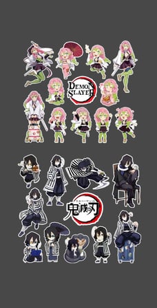 Mitsuri Kanroji-Obanai Iguro-kimetsu no yaiba-demon slayer 2li süsleme-çıkartma-etiket