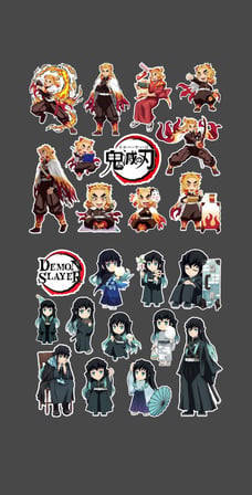 Muichiro Tokito-Senjuro Rengoku -Demon Slayer-2li çıkartma-etiket-süsleme-hediye