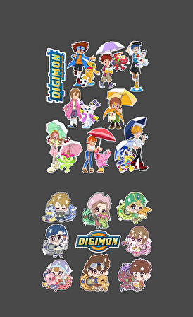 Digimon - Digital Monster Anime 2li Sticker Set Telefon-Laptop Süsleme-Ödül çıkartmaları