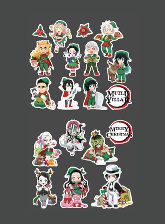 Demon Slayer-Yeni Yıl -Merry Christmas- Yılbaşı 2li çıkartma-etiket-süsleme-hediye-çıkartmaları
