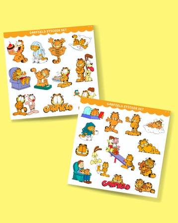 Garfield 2 Li Sticker Set Parlak Kağıt-Animasyon çıkartmaları Garfield Kedi etiket yapıştırmaları