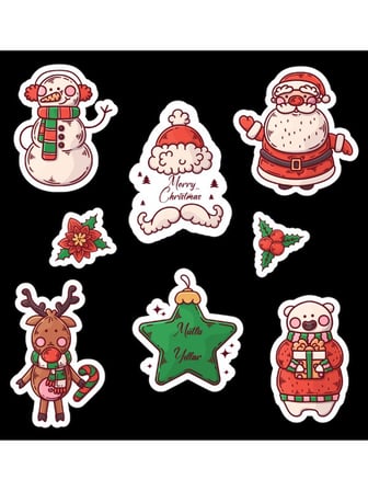 Yılbaşı - Merry Christmas Yılbaşı Temalı Sticker Set -16 Parça-2li Set Etiket Kağıdı-