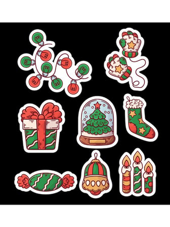 Yılbaşı - Merry Christmas -Yeni Yıl Temalı Sticker Set -16 Parça- 2 Li set etiket kağıdı