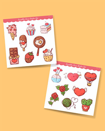 Sevgililer günü sticker set- 14 şubat sticker - hediye süsleme çıkartmaları- 2 li Set - Mat Etiket Kağıdı