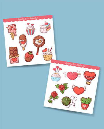 Sevgililer günü sticker set- 14 şubat sticker - hediye süsleme çıkartmaları- 2 li Set - Mat Etiket Kağıdı